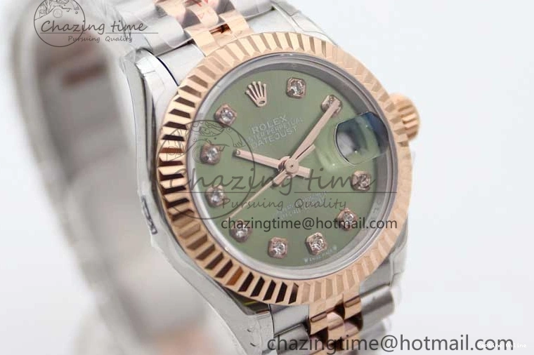 0511 Lady DateJust 28 SS RG TWF 1:1 Best Edition Green Dial Diamonds Markers on Jubilee Bracelet NH Trendsetting 2130